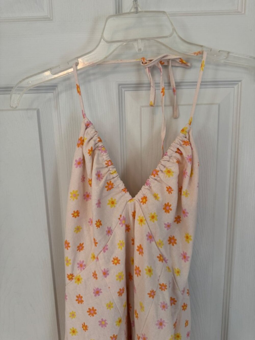 Elodie Flower Power Halter Top Mini Dress Sun Ivory Cream Linen Blend Smocking M - Picture 11 of 12